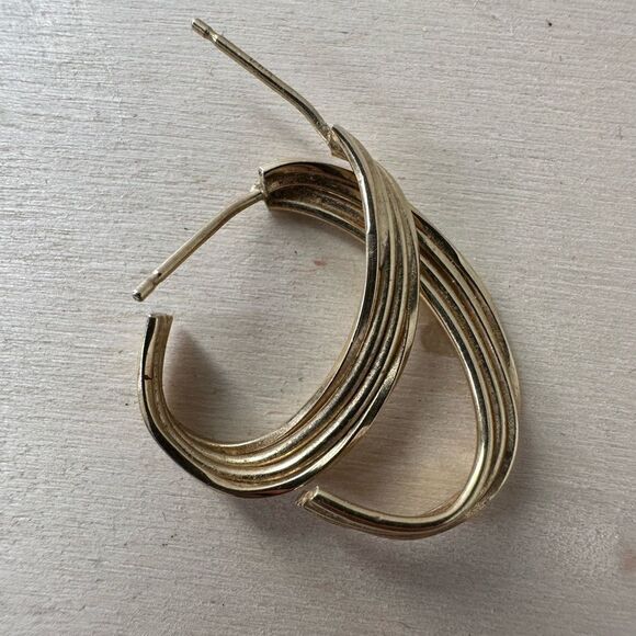 Vintage 10k Gold Semi Circle Hoop Style Earrings - Picture 1 of 8